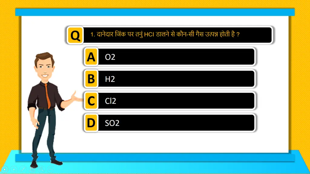 Which gas is produced by pouring dilute hydrochloric acid HCl on granular zinc